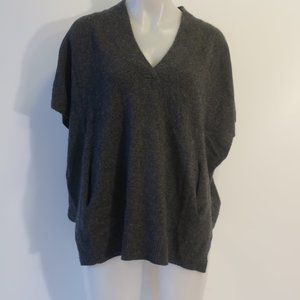 Womens Cashmere Box Charcoal Gray Short Sleeve V-Neck Cashmere Sweater M * SIZE: